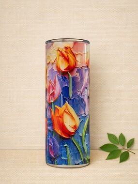 🌷 Textured Floral Art Tumbler – 20oz Stainless Steel